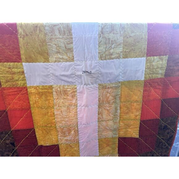 Patchwork QUILT 51 X 56 Handmade Orange Yellow Never Used - Picture 1 of 3